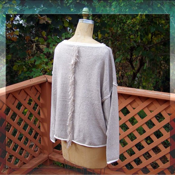 NWOT size L/XL Beige cozy pullover Sweater w/Fringe detail - Picture 2 of 11